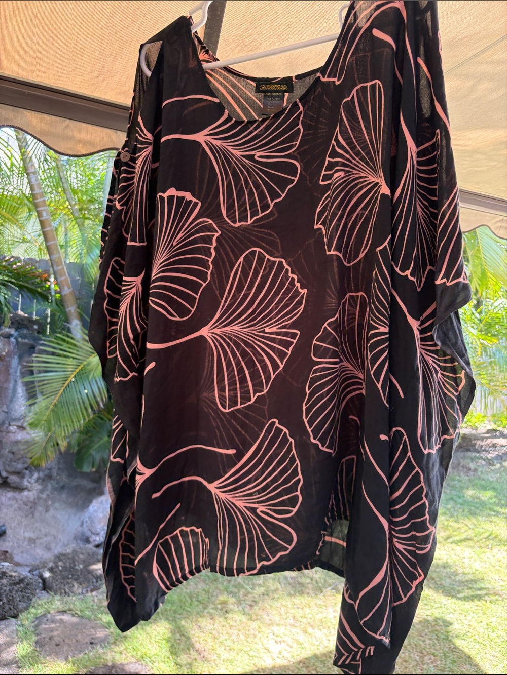 MARCELLA Flowy Black Top with Pink Leaf Print